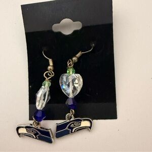 NFL Seattle Seahawks heart dangle earrings, Super Bowl NFC game day lot of 2